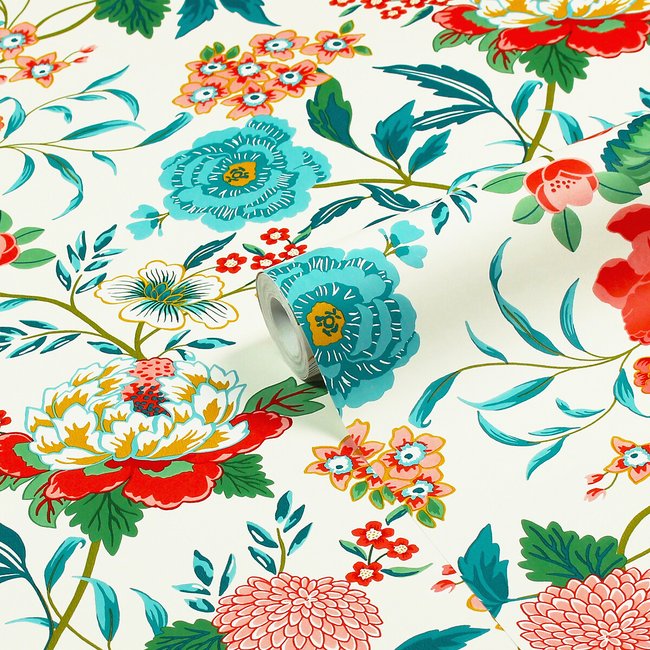 10m Azalea Floral Printed Wallpaper, multi-coloured, FURN.