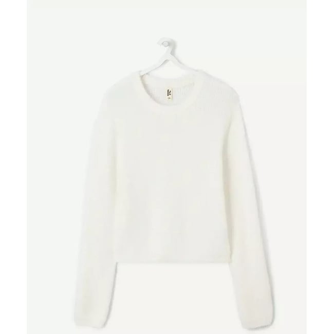 Pull col rond ecru <span itemprop=