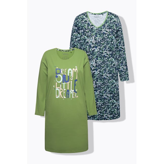 Lot de 2 T-shirts de nuit à manches longues vert mousse <span itemprop=