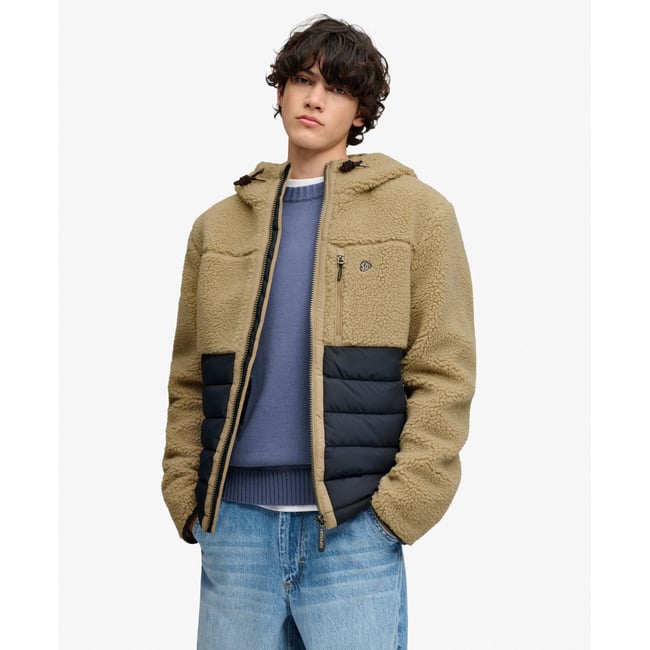 Veste Hybride Matelassée à Capuche Outdoor Borg chiné poivre blanc/bleu marine éclipse <span itemprop=