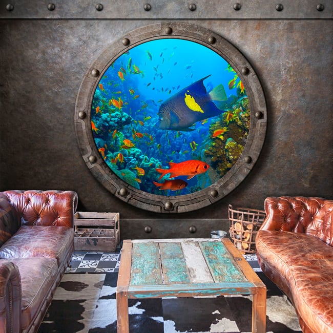 Papier peint intissé panoramique Paysage Submarine Window Couleur multicouleur <span itemprop=