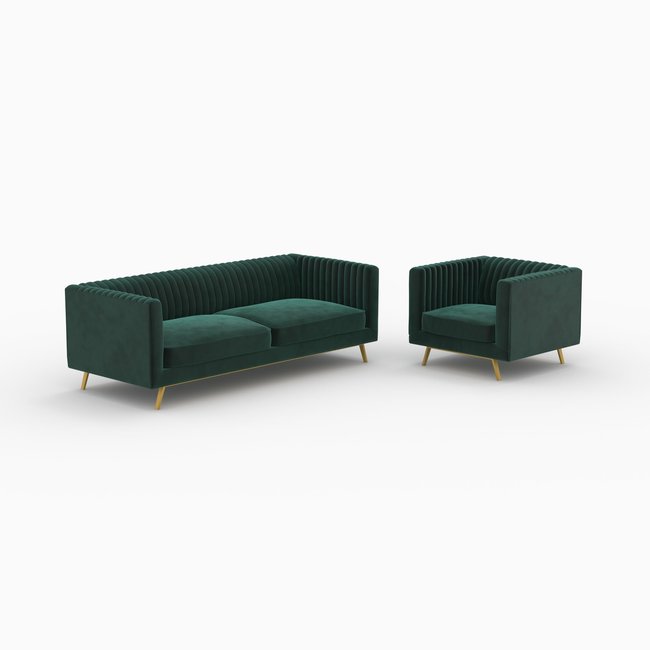 Ensemble canapé et fauteuil en velours 4 places - GATSBY Couleur vert <span itemprop=