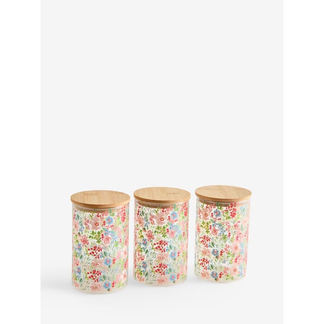 Pot de rangement en verre lisse, lot 3 Couleur rose <span itemprop=