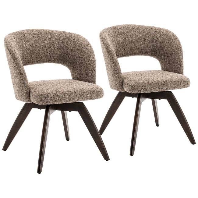 Lot de 2 chaises en bois et tissu chiné, HOLLY Couleur taupe, bois <span itemprop=