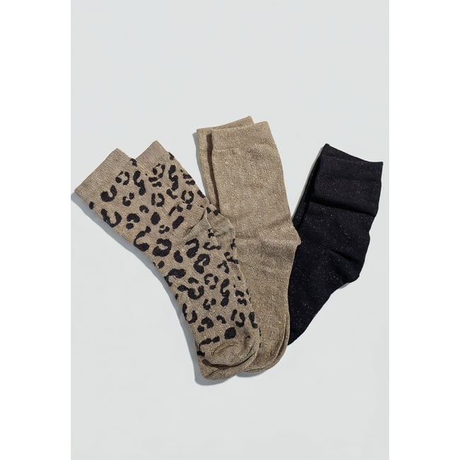 Lot de 3 paires de chaussettes femme léopard et unies ANINA taupe clair <span itemprop=