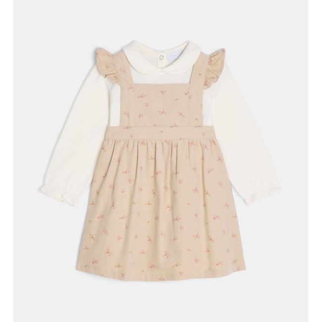 Ensemble robe t-shirt telina vel velours milleraies beige et rose <span itemprop=