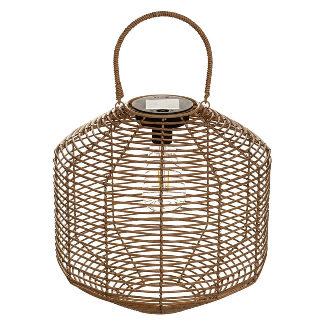 Lampe solaire d'extérieur en rotin tressé CUBA Couleur beige moyen <span itemprop=