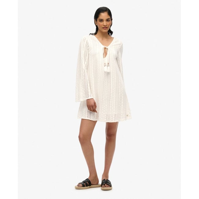 Robe courte en dentelle Ibiza blanc cassé <span itemprop=