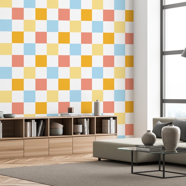 Papier peint damier lumineux Couleur intissé <span itemprop=