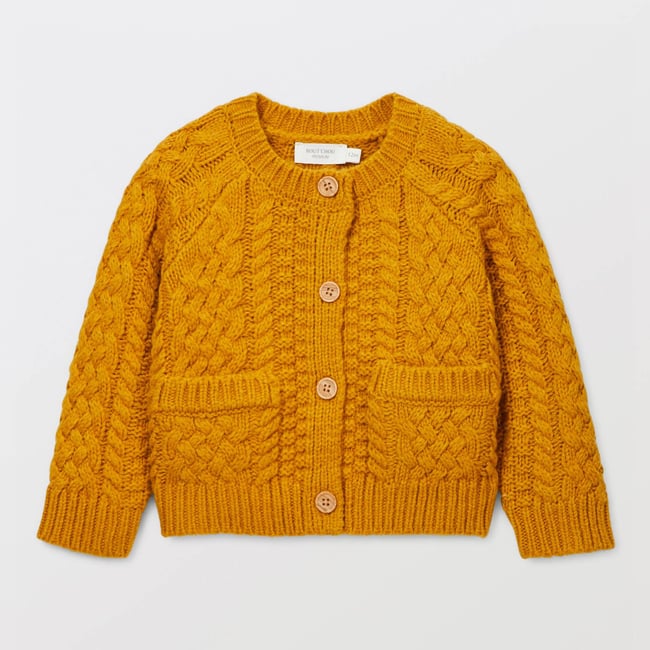 Cardigan tricot uni contenant de la laine jaune d oeuf <span itemprop=