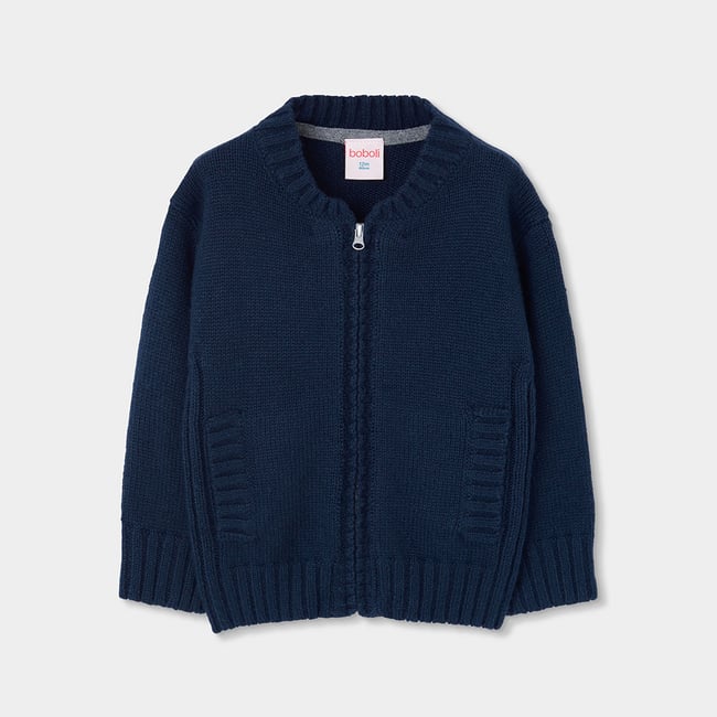 Veste garçon en maille avec fermeture éclair bleu <span itemprop=