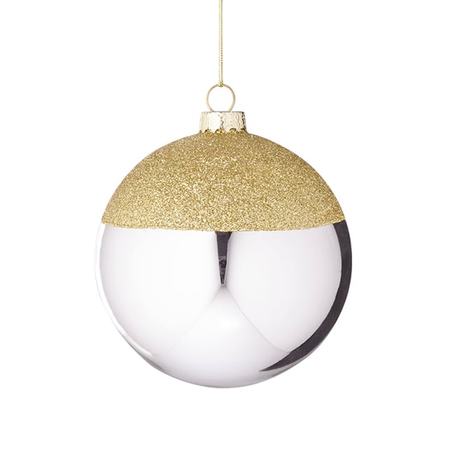Boule de noël décorative bicolore en verre D10 Couleur argenté <span itemprop=