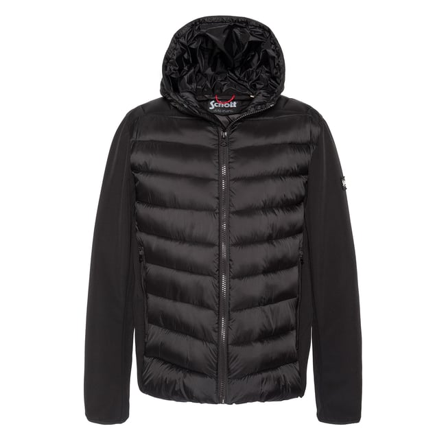 Blouson bi-matière à capuche noir <span itemprop=