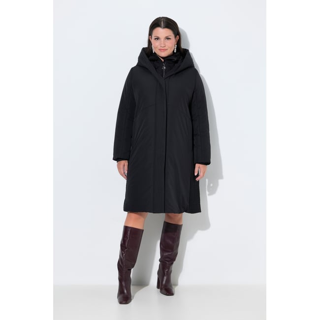 Manteau à capuche aspect duvet noir <span itemprop=