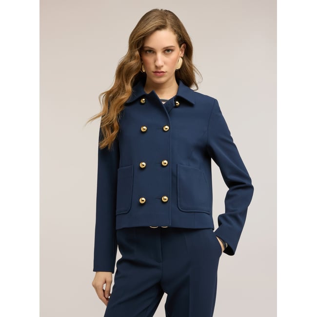 Veste croisée avec poches plaquées bleu <span itemprop=