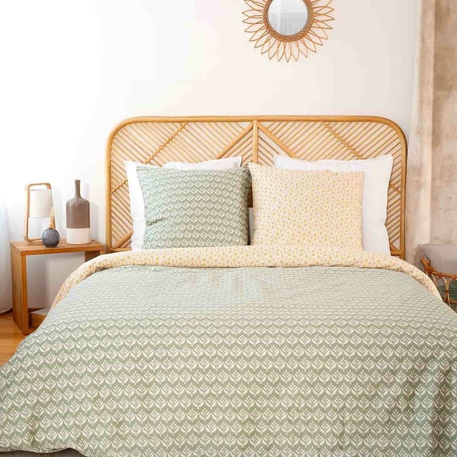 Parure housse de couette en satin de coton imprimée, Orient vert <span itemprop=