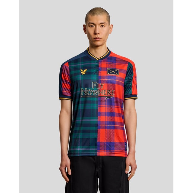 Maillot de football à carreaux rose néon violet <span itemprop=