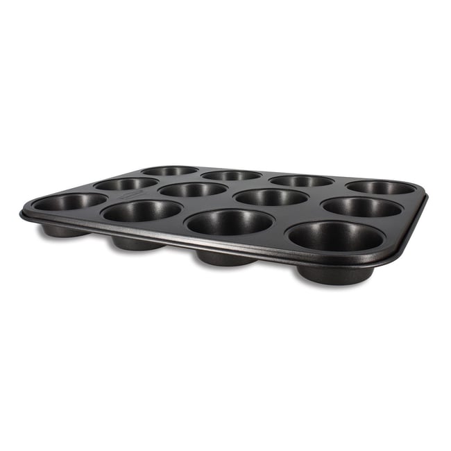 Plaque à 12 muffins en acier carbone, AMANDINE noir <span itemprop=