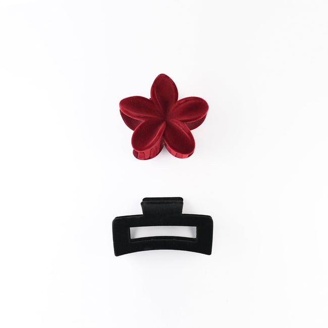 Set x2 pinces à cheveux en velours noir et bordeaux bordeaux <span itemprop=