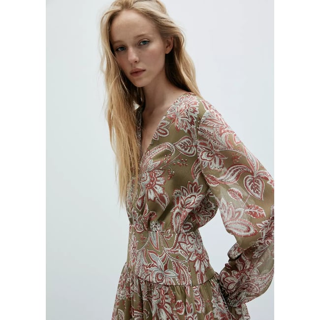 Robe à texture florale vert <span itemprop=