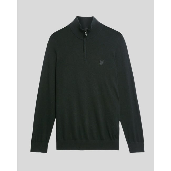 Pull camionneur en laine mérinos zippé noir jais <span itemprop=
