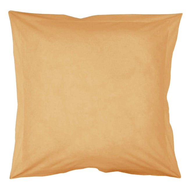 Taie d'oreiller unie en coton bio jaune curry <span itemprop=