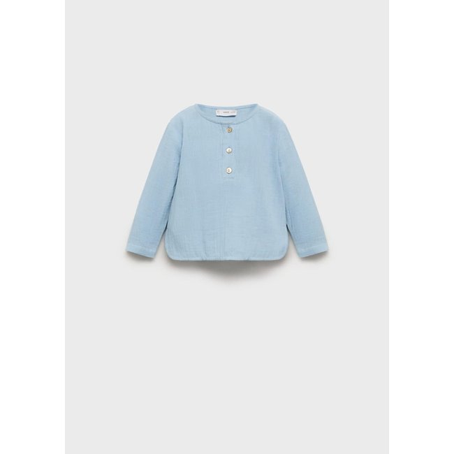 Chemise coton tissu plissé bleu ciel <span itemprop=