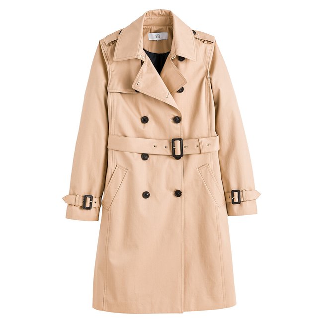 Trench long boutonné  beige <span itemprop=
