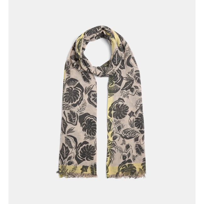 Chèche ariel motif floral en coton mélangé jaune <span itemprop=