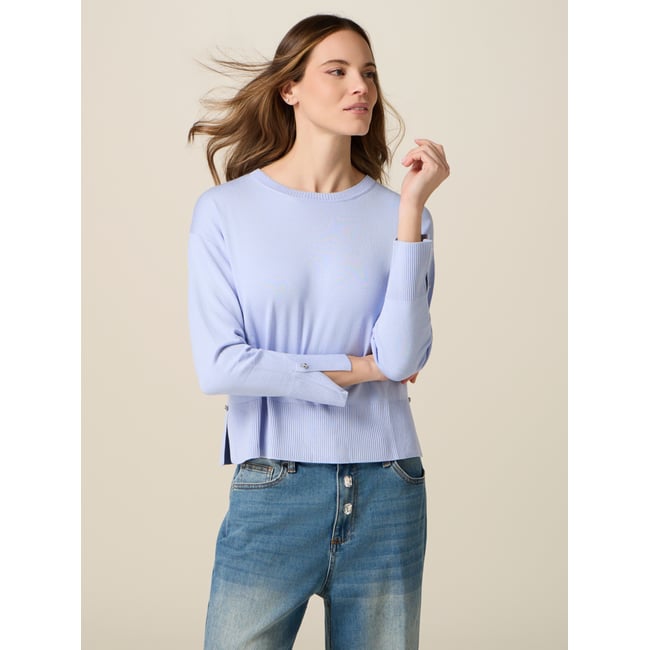 Pull avec boutons bijoux light - blue <span itemprop=