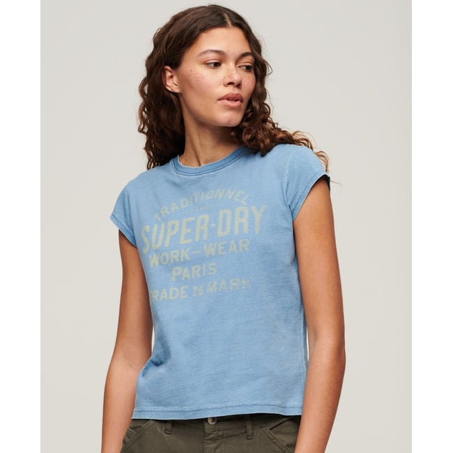 T-shirt indigo à mancherons Workwear - SUPERDRY