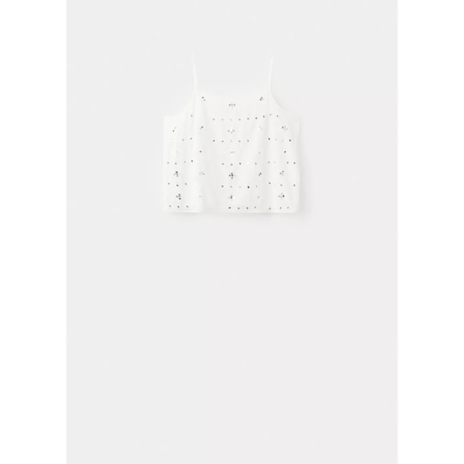 Top sequins fines bretelles blanc cassé <span itemprop=