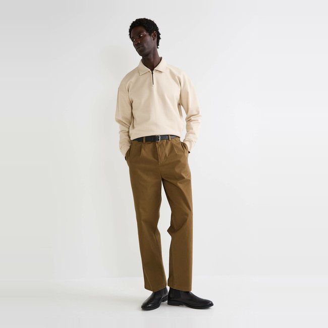 Pantalon à pince en coton para <span itemprop=