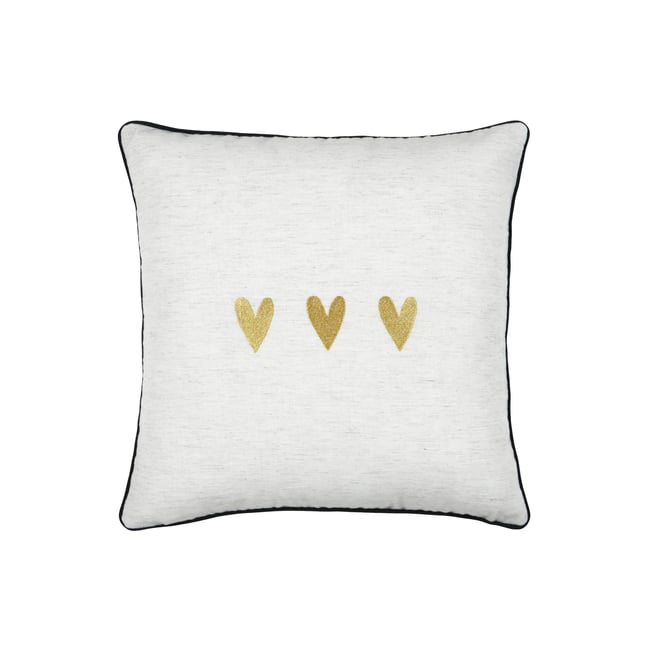 Coussin carré en polylin à motif cœur doré <span itemprop=