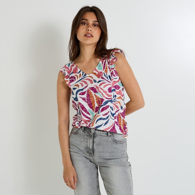 Débardeur imprimé bicolore rose pivoine <span itemprop=