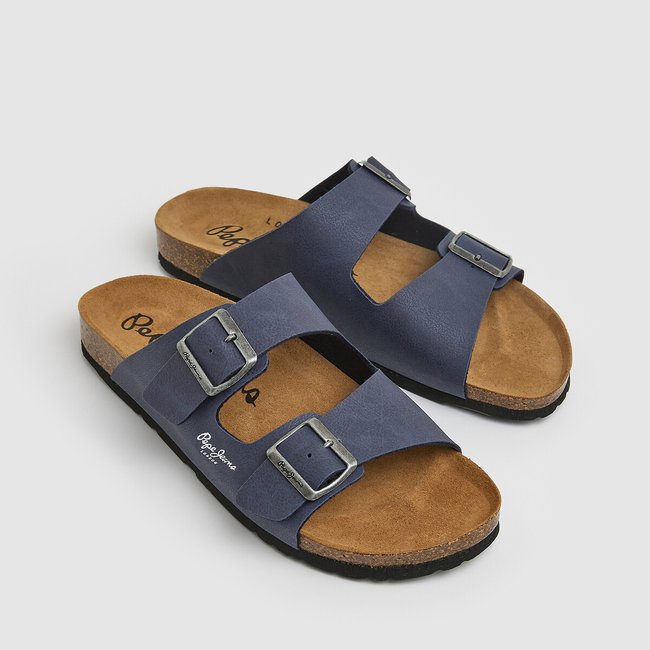 Chinelos com fivela dupla marinho <span itemprop=