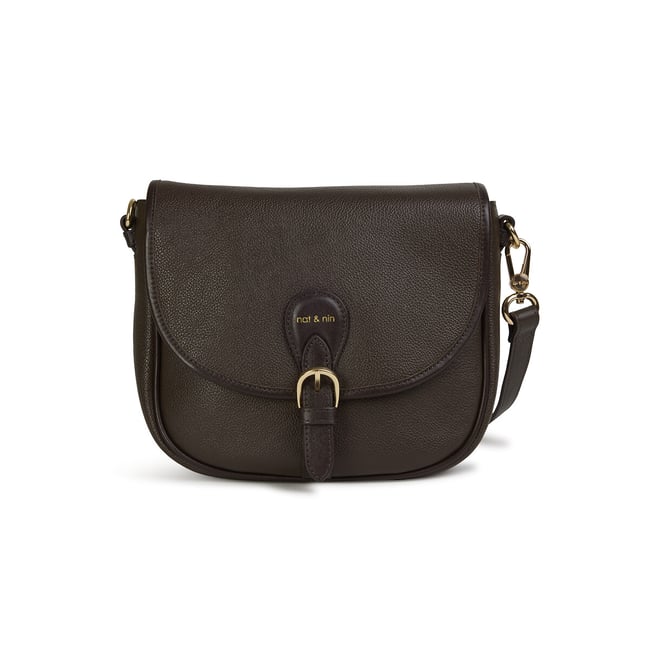 Sac à rabat en cuir OLIVIA ebène <span itemprop=