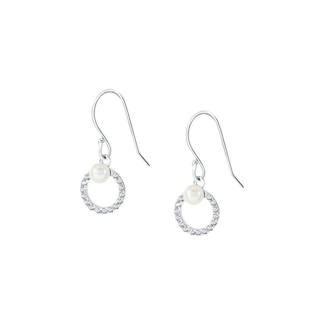 Boucles d'oreilles en argent 925 et perle de culture argent et blanc <span itemprop=