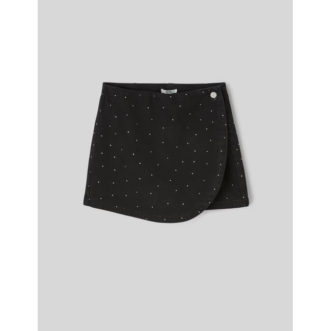 Jupe short à strass noir <span itemprop=