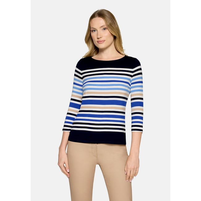 T-shirt basique à encolure bateau bleu/blanc <span itemprop=