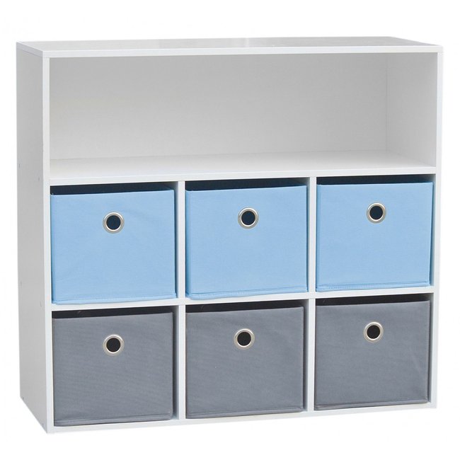 Meuble de Rangement Chambre Enfant Blanche avec 6 Paniers Bleus et Gris Couleur bleu <span itemprop=