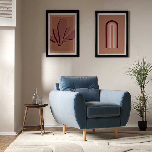 Ada Scandi Buttoned Velvet Armchair with Light Wood Legs - SO'HOME