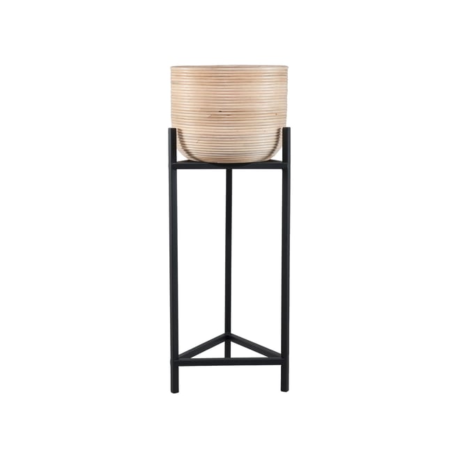 Cache-pot en rotin pieds en métal, LIMA Couleur naturel-noir <span itemprop=
