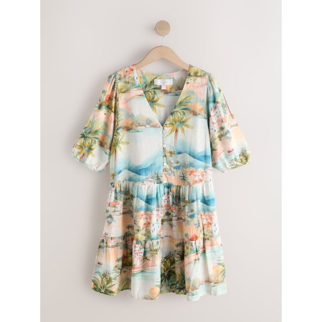 Mini robe boutonnée manches courtes lin - NEXT