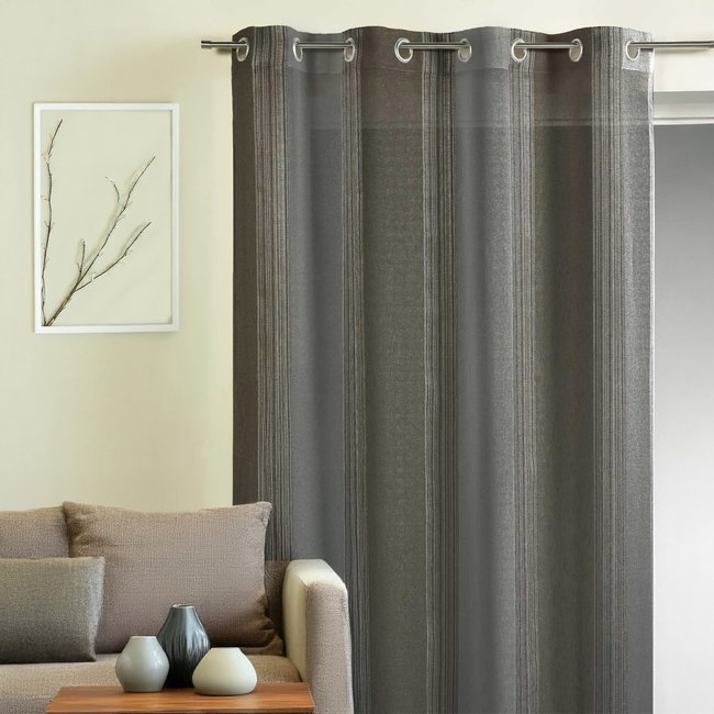 Voilage fantaisie à rayures verticales tissées gris clair <span itemprop=