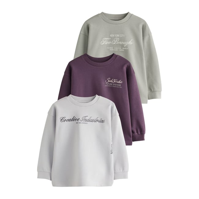T-shirt épais à manches longues, lot de 3 gris/sauge/baie <span itemprop=