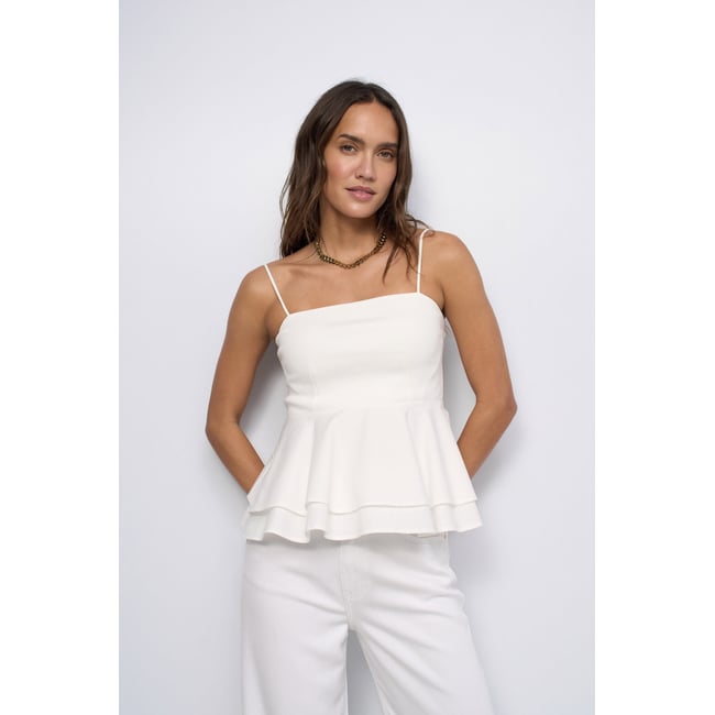 TOP AVEC MÉLANGE DE MATIÈRES blanc <span itemprop=