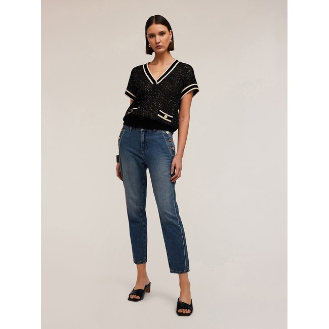 Jean REGULAR en denim de coton stretch délavage bleu foncé bleu <span itemprop=
