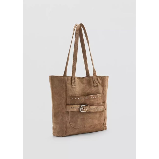 Sac shopper cuir clouté sable <span itemprop=