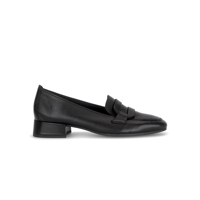 Mocassins en cuir lisse à talon décroché noir lisse <span itemprop=